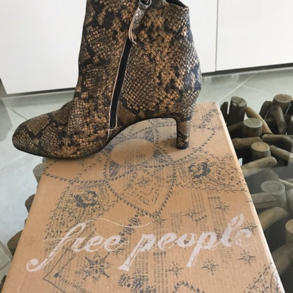FREE PEOPLE Cybill Snake Print Ankle Boots